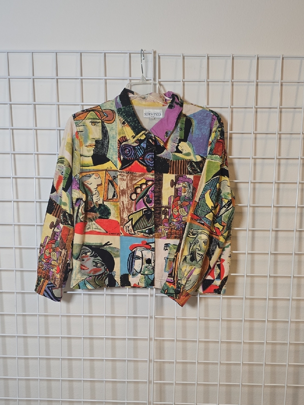 Kaktus Vintage Linen Purple‎ and Yellow Picasso Print Jacket Shirt Artsy Large